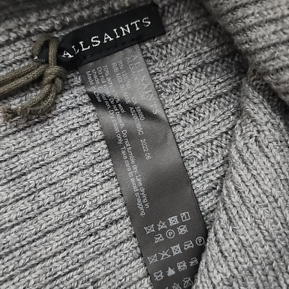 AllSaints Unisex Merino Wool Blend Knit Charcoal Grey Rib Mix Beanie Size OS - Picture 7 of 10